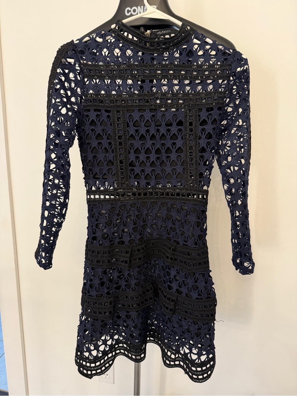 Long Sleeve Navy Crochet Lace Dress
